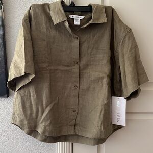 Retreat linen short sleeve shirt Athleta NEW WITH TAGS small